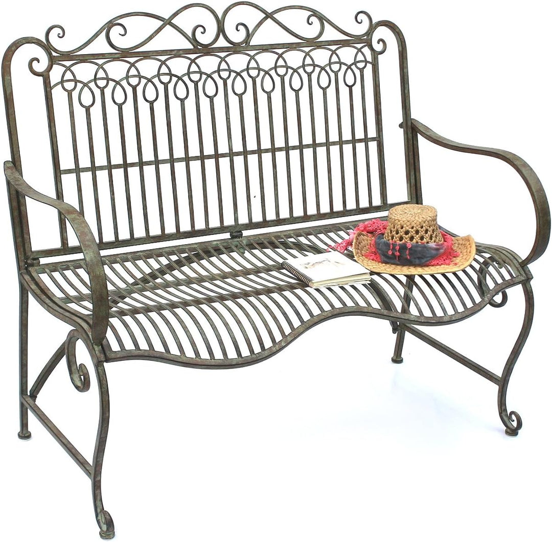 DanDiBo Gartenbank Metall Wetterfest Patina Grün 110 cm 2 Sitzer Sitzbank JC150014 Parkbank Eisen Ga