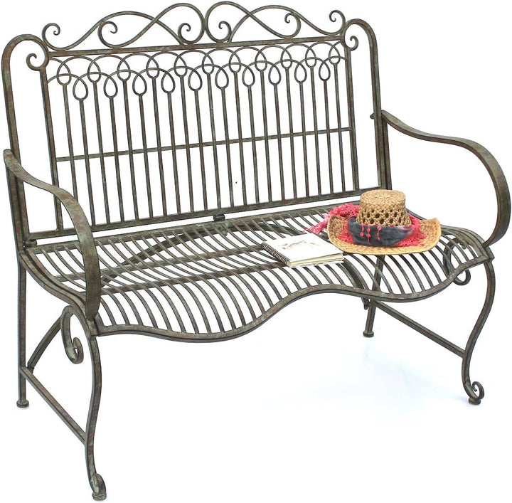 DanDiBo Gartenbank Metall Wetterfest Patina Grün 110 cm 2 Sitzer Sitzbank JC150014 Parkbank Eisen Ga