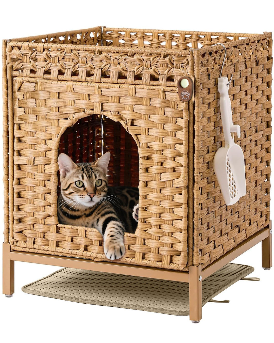 Klippehop Katzenhaus Katzenschrank für Katzentoilette Versteckte Katzenklo-Möbel, Handgeflochtenes R