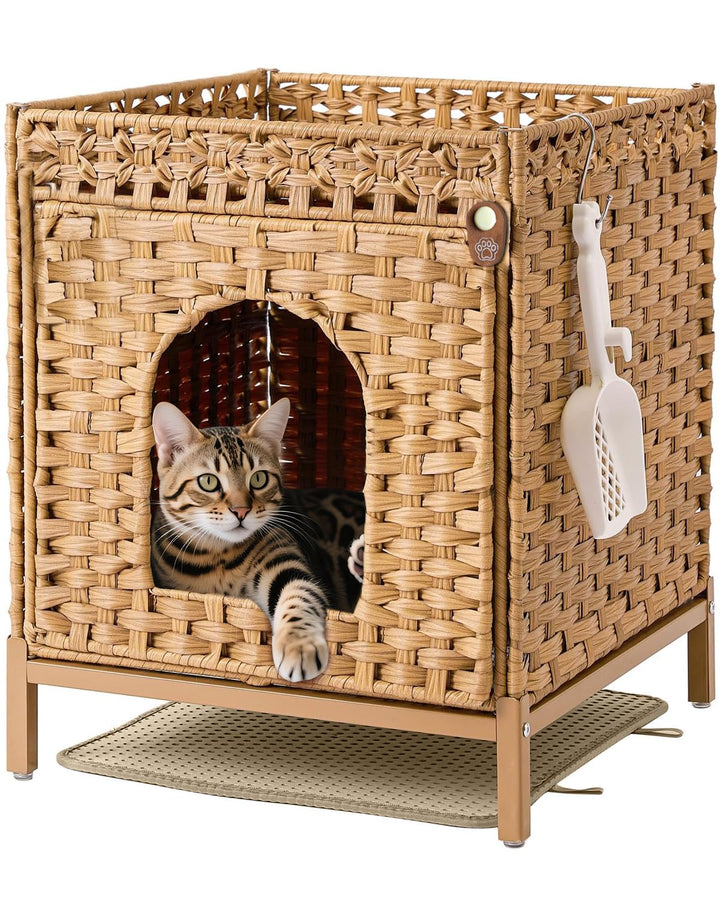 Klippehop Katzenhaus Katzenschrank für Katzentoilette Versteckte Katzenklo-Möbel, Handgeflochtenes R