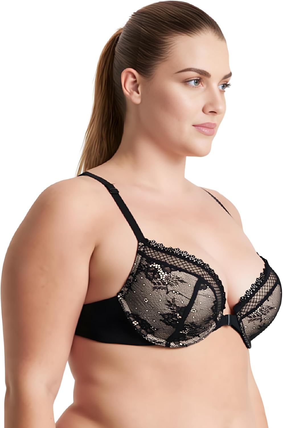 Curve Muse Damen Übergrösse Hochdrücken 1 Tasse hinzufügen Bügel Perfekte Form Spitzen-BHS 70E Schwa