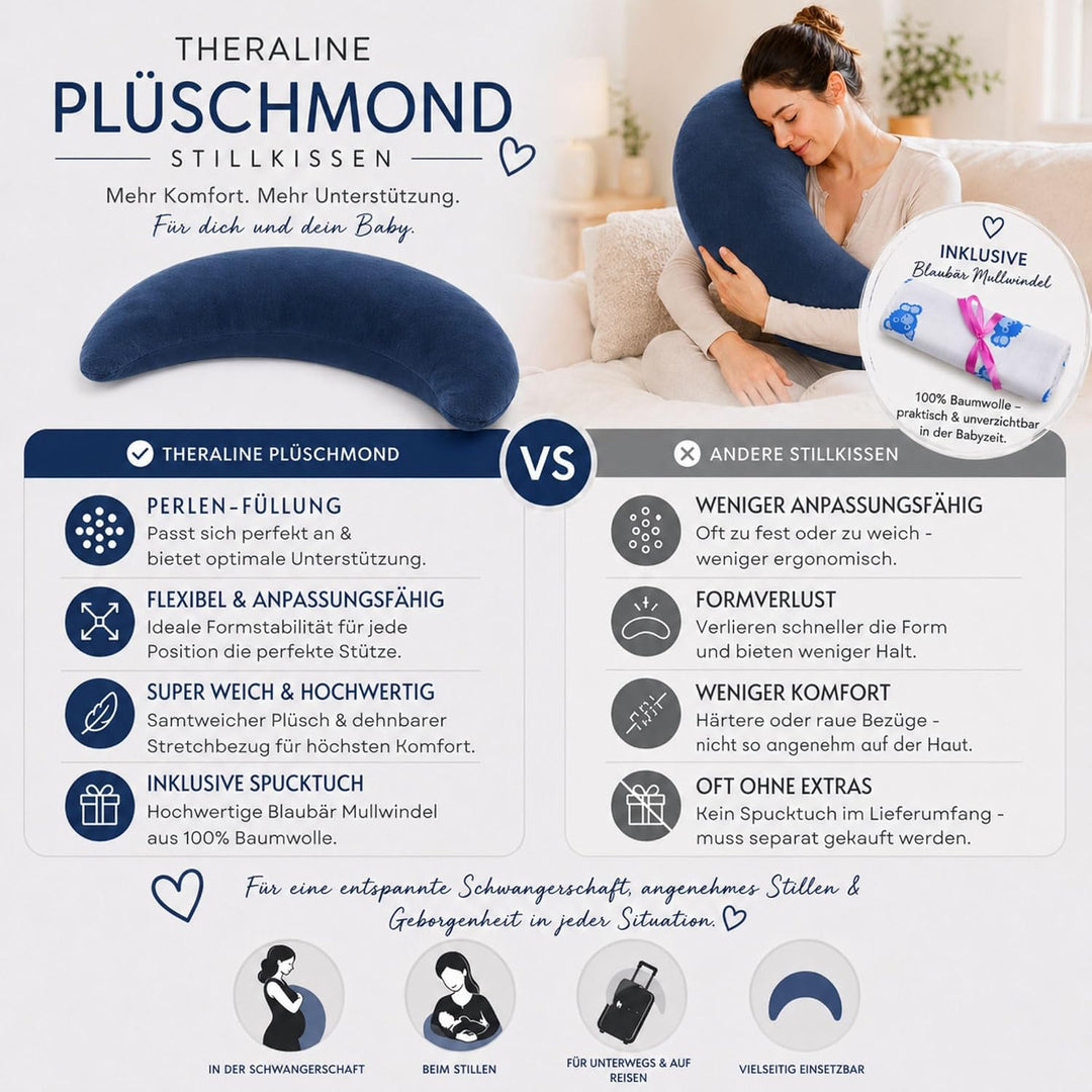 Kinderhaus Blaubär Set Theraline Plüschmond Stillkissen &amp; Bauchstützkissen mit Stoffwindel Schmuse-
