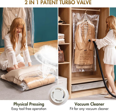 TAILI Hängende Vakuumbeutel für Kleidung, 4 Packungen (135x70cm), Vakuumierbeutel Kleidung für Anzüg