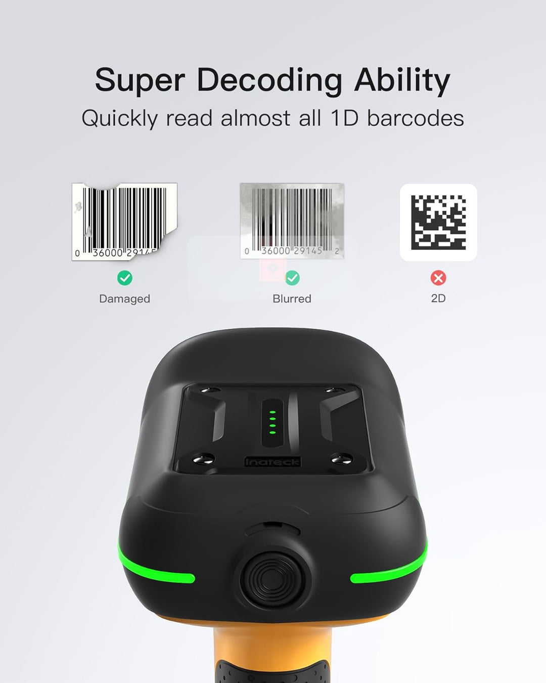 Inateck IP67 Barcode Scanner Kabellos 1D, Wasser-und Staubdicht, BCST-61 | Industrial, Bluetooth, 2.