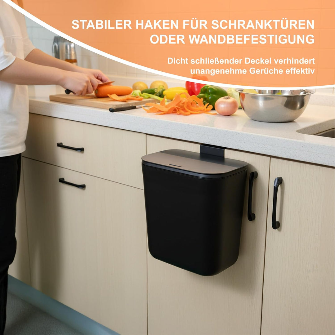 Relaxdays Küchenmülleimer, 9 L, hängender Komposteimer, für Biomüll & Restmüll, Türmüllbehälter, Kun