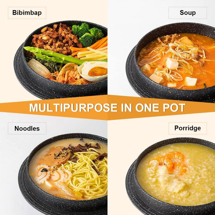 Koreanische Steinschale mit Deckel, 18 cm Dolsot Bibimbap Schale für Hot Pot Suppe - Schwarz Schwarz