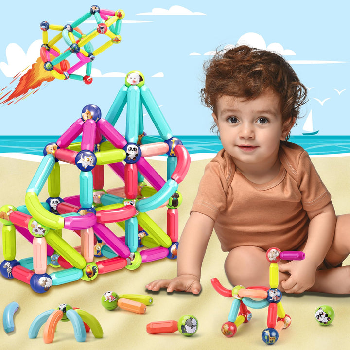 SVYHUOK Magnetische Bausteine Kinder 64 Stück Magnetbausteine Spielzeug, Montessori Lernspielzeug, K