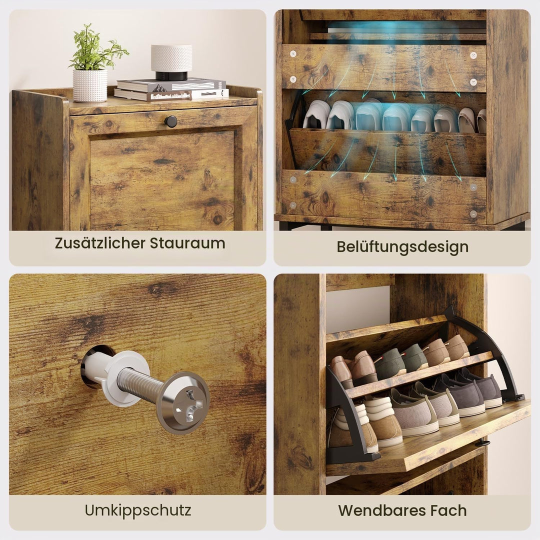 Bealife Schuhregal mit 3 Klapptüren, doppelte Tiefe, schmaler Organizer für den Eingang, 50 x 118 x