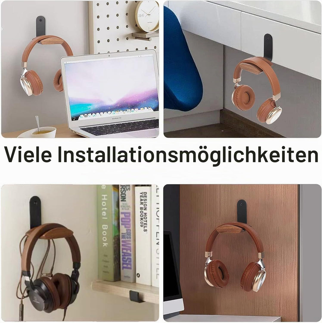 Headset Halterung mit 6cm Breiter Kopfstütze aus Nussbaum,Kopfhörer Ständer mit 3M Klebeband und Sch
