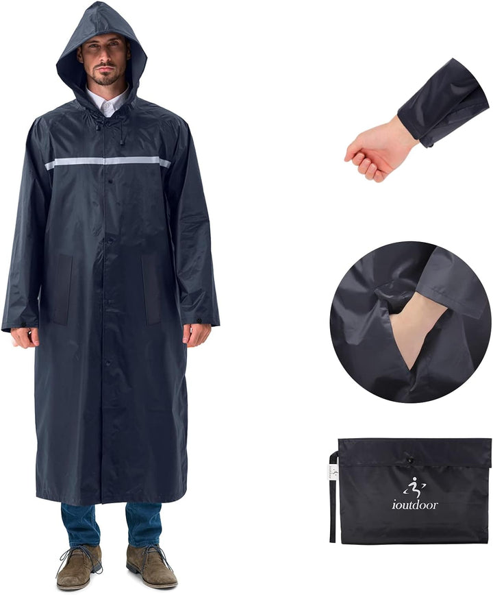ioutdoor Regenmantel 100% Wasserdicht, der Extra Lange Regenschutz mit Taschen/Reflexstreifen/Kordel