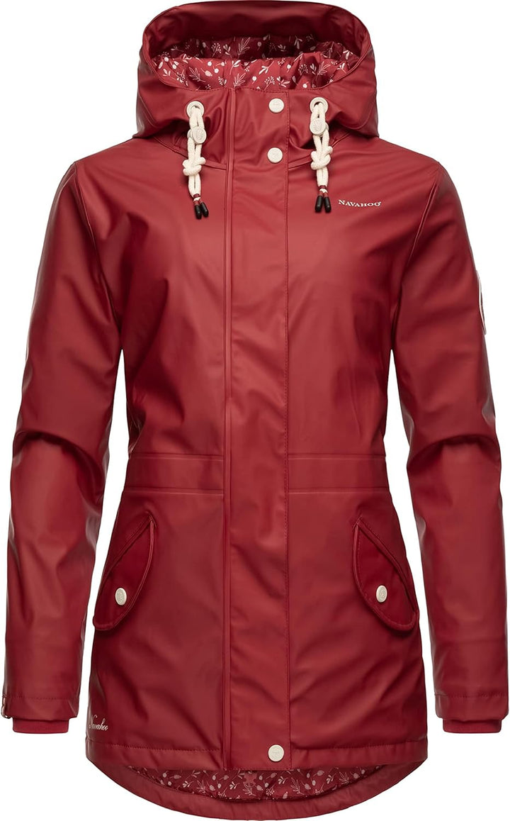 Navahoo Damen Übergangsjacke Regenmantel wasserdicht lang warm gefüttert mit Kapuze Oceans Heart XS-
