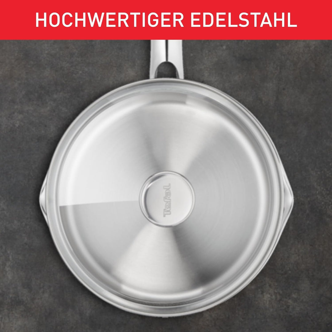 TEFAL DUETTO Stielkasserolle 16cm | A70522 | Edelstahl-Kochgeschirr | mit Siebdeckel und Ausgiesshil