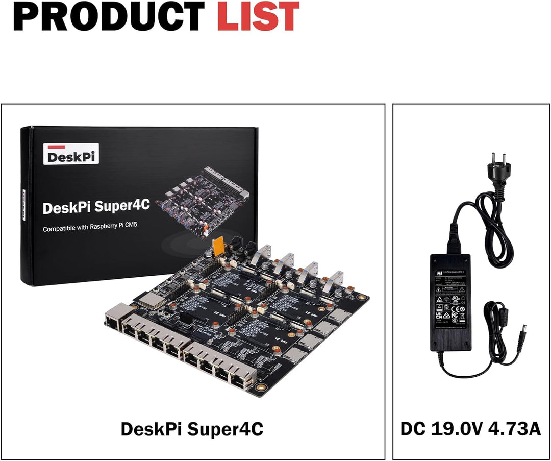 DeskPi Super4C für Raspberry Pi Compute Module 5, Cluster Mini-ITX Board Unterstützt 4 CM5, 2.5GbE +
