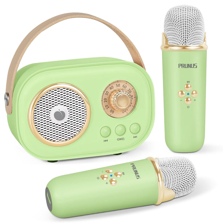 PRUNUS Karaoke Maschine Kinder mit 2 Mikrofonen, Mini Karaoke Set mit Stereosound und Heavy Bass für