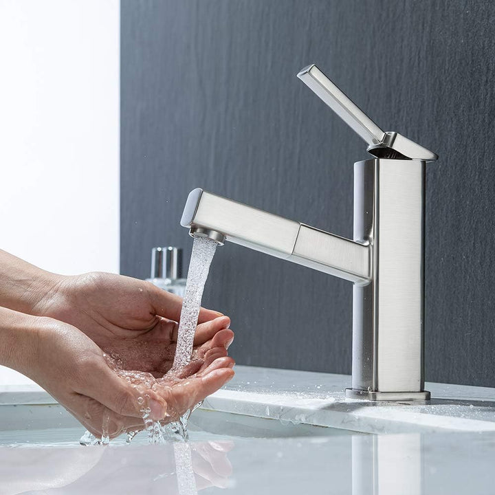 KAIYING Waschtischarmatur mit Herausziehbarer Spritze, Mischbatterie Waschbecken für Heisses und Kal