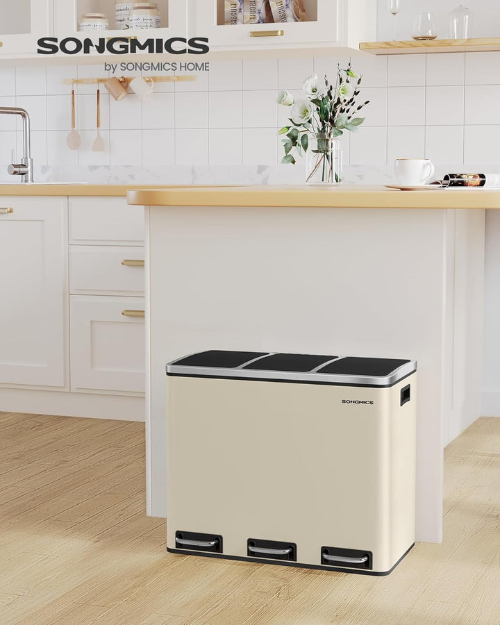 SONGMICS Mülleimer Küche, 3 x 18 L, Mülltrennsystem 3 Fächer, inklusive 15 Müllbeutel, Abfalleimer,