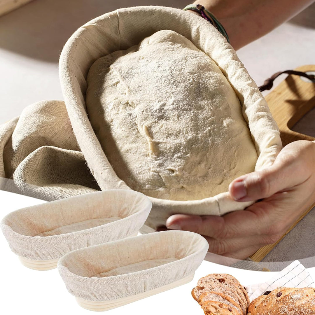 2 Stück Gärkörbchen, 25cm Gärkorb Natürlich Gärkorb Oval Gärkorbs Brot Gärkörbchen für Brot mit Bürs