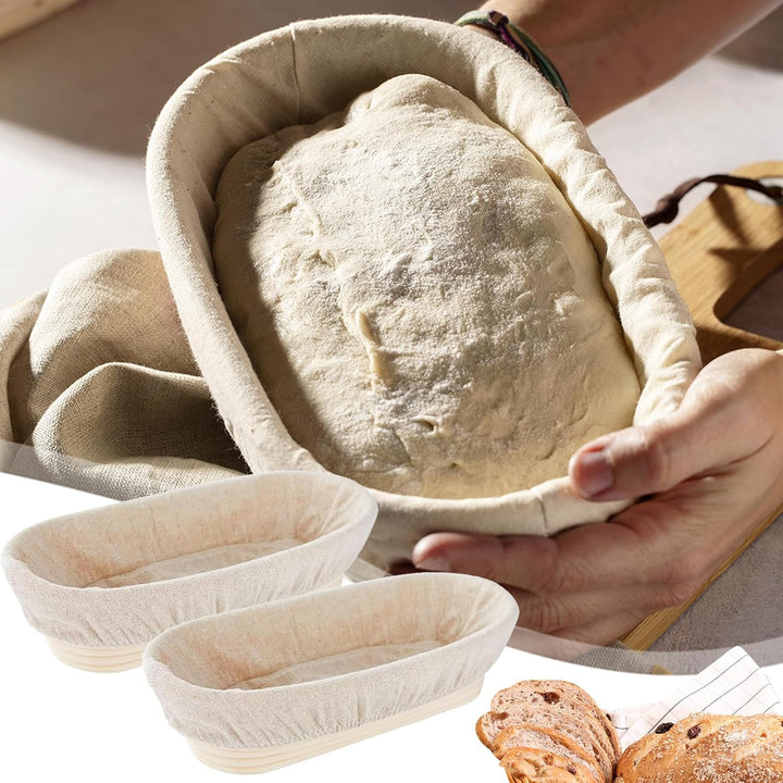 2 Stück Gärkörbchen, 25cm Gärkorb Natürlich Gärkorb Oval Gärkorbs Brot Gärkörbchen für Brot mit Bürs