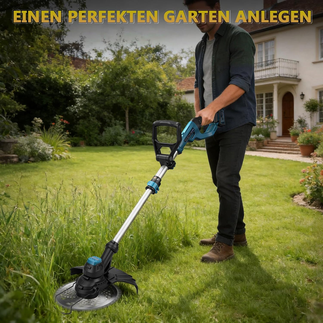 7-IN-1 980W Akku Rasentrimmer mit 2 Akkus und Ladegerät| Akku Freischneider mit Unkrautbürste| 14800