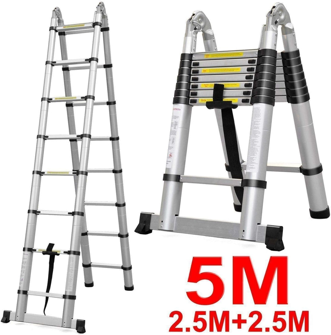 5m (2,5+2,5) Aluminium Mehrzweckleiter Teleskopleiter Ausziehbar Leiter Klappleiter Anti-Rutsch Stuf
