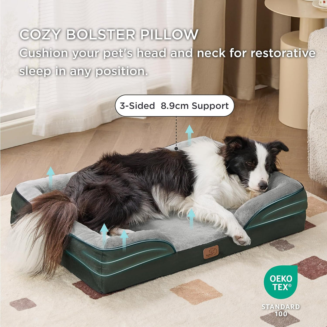 Bedsure orthopädisches Hundebett Ergonomisches Hundesofa - 89x63 cm Hundecouch mit eierförmiger Kist