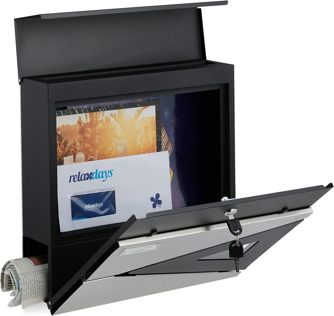 Relaxdays Briefkasten, Zeitungsfach, modern, Sichtfenster, abschliessbar, Postbox HBT 37x37x11 cm, S