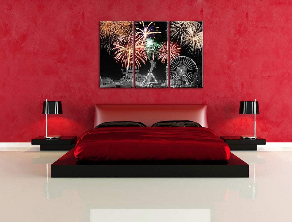 Silvester Feuerwerk schwarz/weiss 3-Teiler Leinwandbild 120x80 Bild auf Leinwand, XXL riesige Bilder