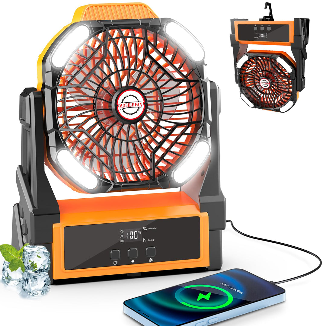 Sendowtek Camping Ventilator mit Akku 20000mAh, Tragbare Wiederaufladbare Tischventilator mit LED Li