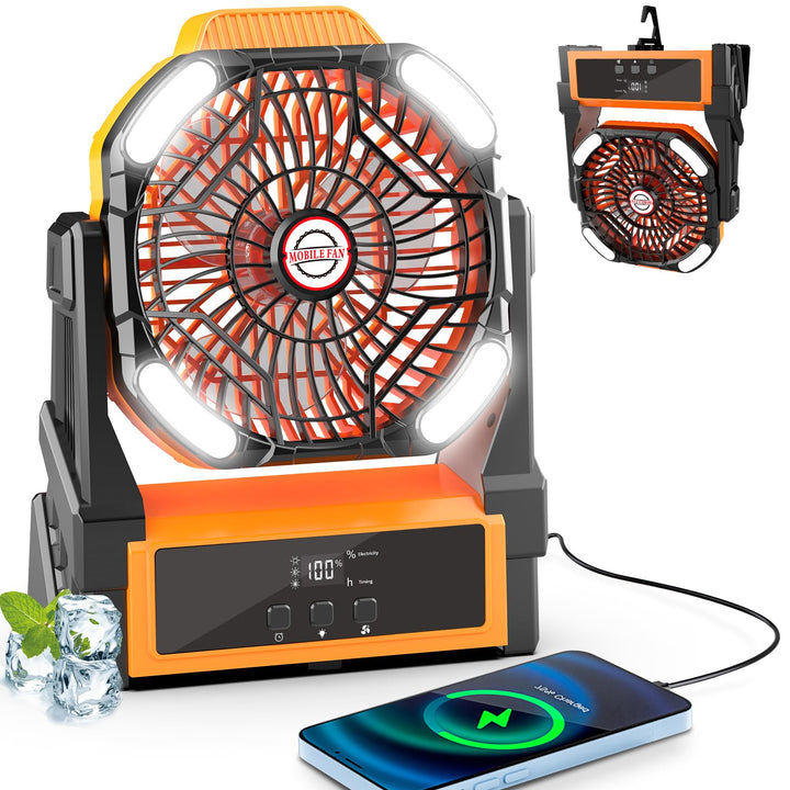 Sendowtek Camping Ventilator mit Akku 20000mAh, Tragbare Wiederaufladbare Tischventilator mit LED Li