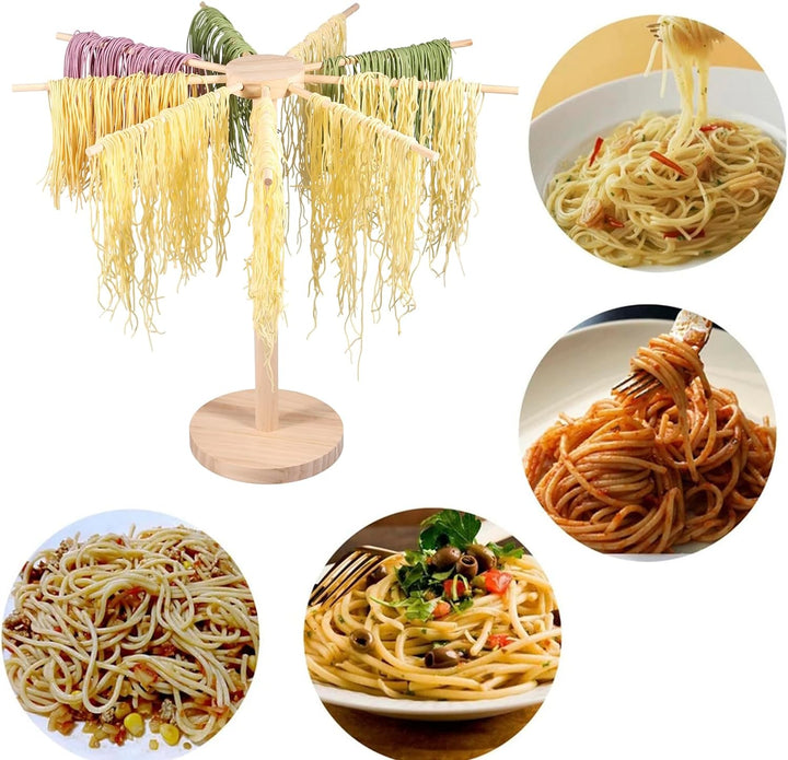 Toaboa Nudeltrockner Nudelständer Holz 46cmx40cm für bis zu 4.5kg Nudeln Pasta Trockner mit 9 Abnehm