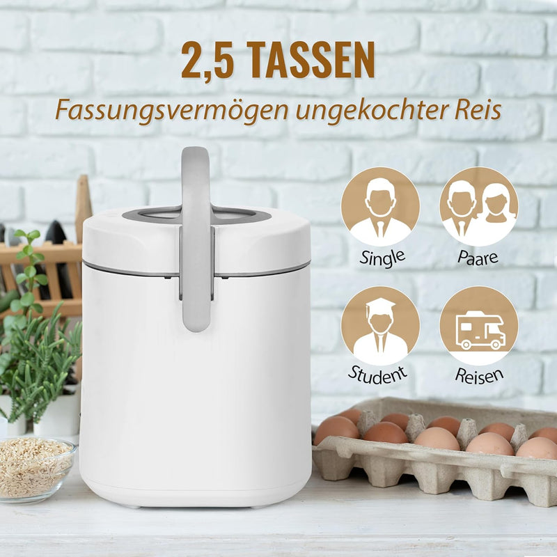 Noaton RC118W Reisekocher, Warmhaltefunktion, 300 W, Für bis zu 6 Personen, Aluminium-Dampfer, 1,8 L