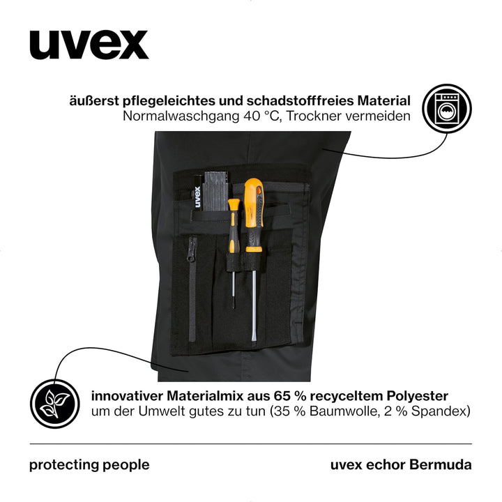uvex echor Arbeitsshorts - Kurze Premium Arbeitshose - Herren-Cargohose - Stretch-Bund, leicht, elas