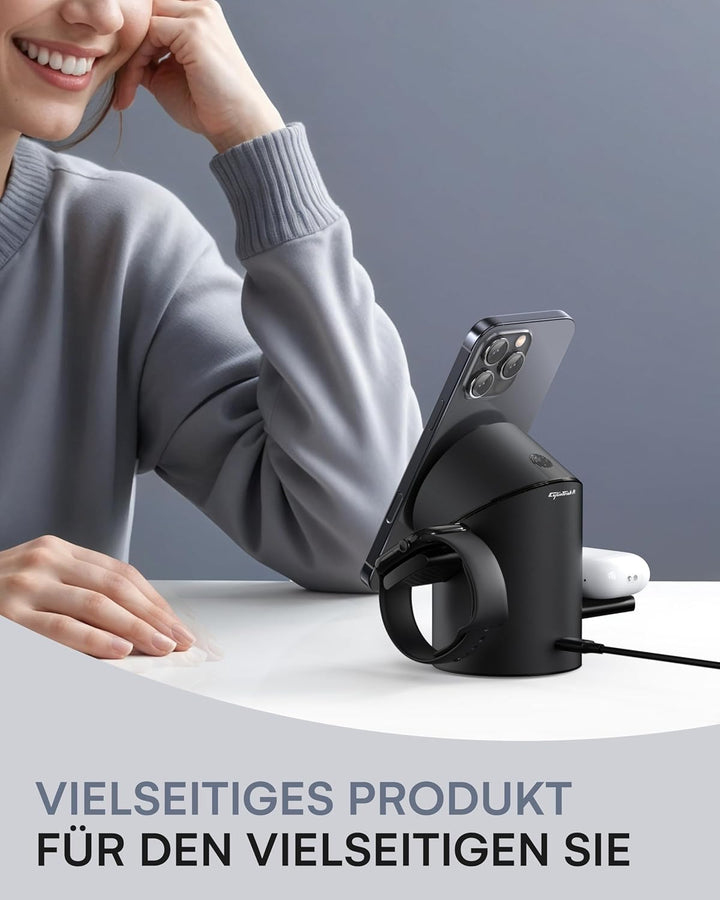 ZEEHOO 3 in 1 Ladestation für Apple Magsafe Ladegerät, QI2 Wireless Charger 15W Induktive Ladestatio