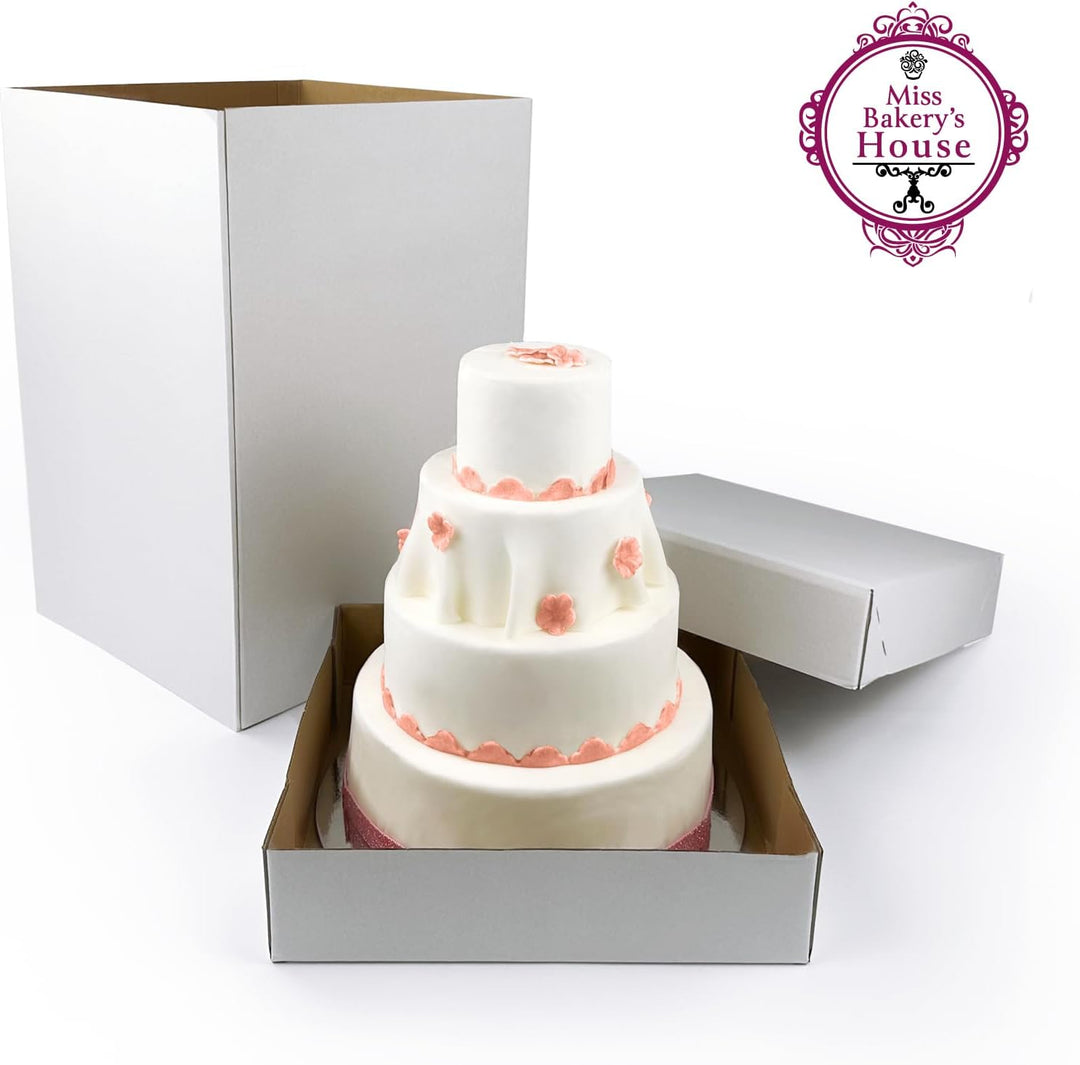 Miss Bakery’s House® Tortenkarton - 30x30x45 cm mit Cake Board Set 2 mm - Ø 15 + 20 + 25 + 30 cm (4e