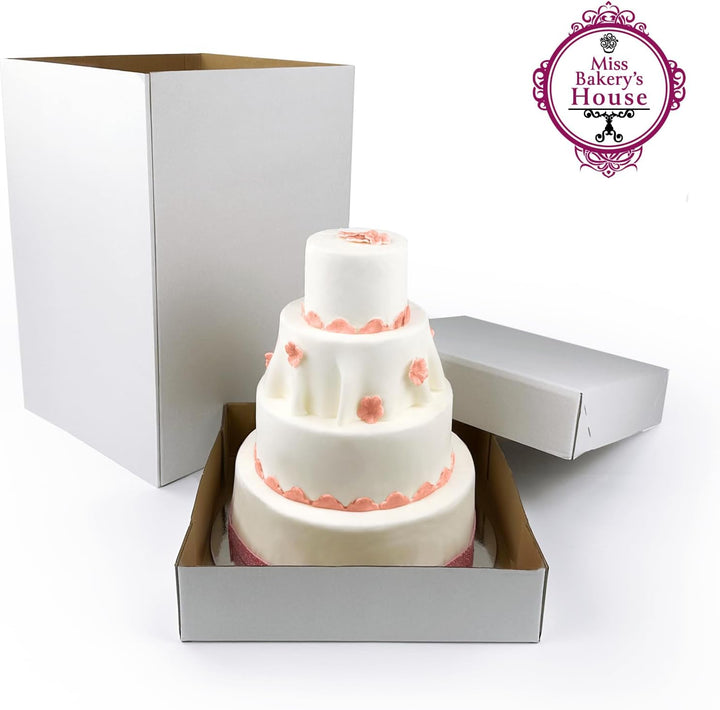 Miss Bakery’s House® Tortenkarton - 30x30x45 cm mit Cake Board Set 2 mm - Ø 15 + 20 + 25 + 30 cm (4e