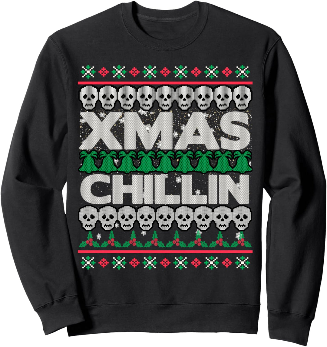 Ugly Xmas Chillin Skulls Ugly Christmas Skulls Sweatshirt