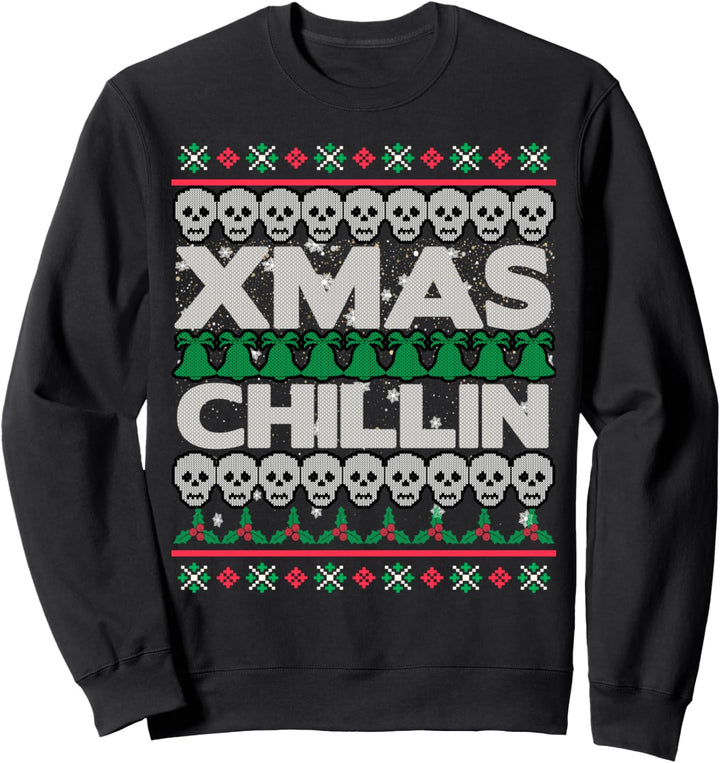 Ugly Xmas Chillin Skulls Ugly Christmas Skulls Sweatshirt