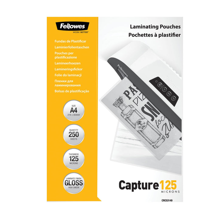 Fellowes Laminierfolien A4, 125 Mikron (2 x 125 mic), glänzende Heisslaminierfolien im Value Pack mi