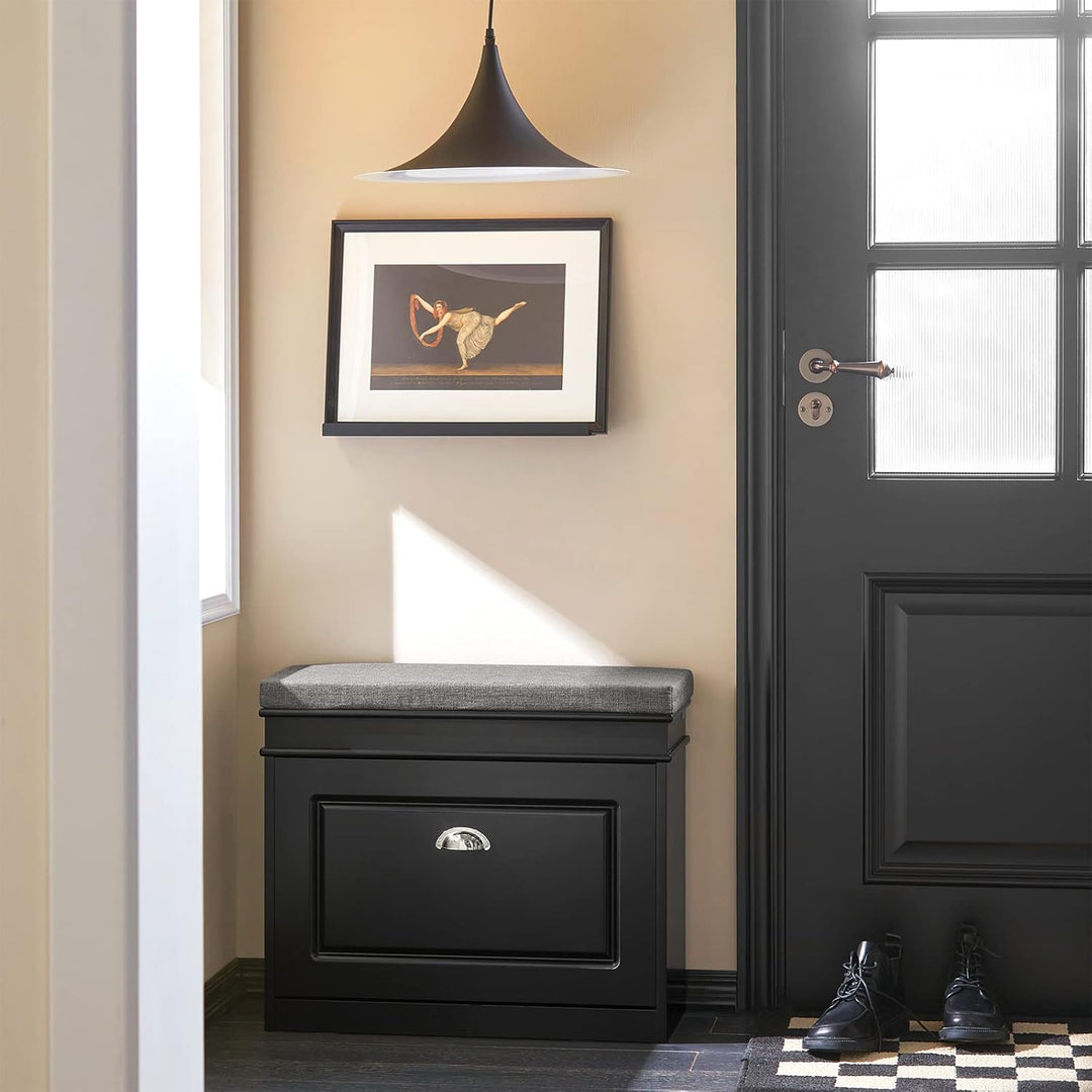 SoBuy Schuhbank mit Sitzkissen und Stauraum Schuhschrank mit Klappe, Schuhregal schmal platzsparende
