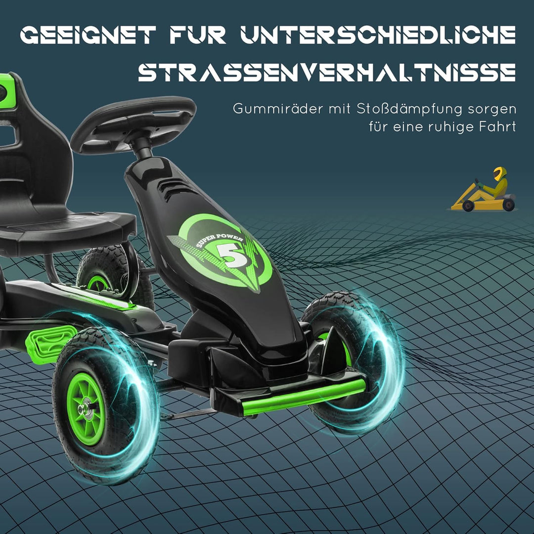 HOMCOM Gokart, Kinderfahrzeug mit 3-stufig verstellbarem Sitz, Tretfahrzeug mit Gummireifen, Pedal u