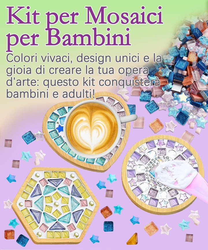 Finsink Mosaik bastelset kinder 4pcs mosaik untersetzer bastelset diy holz untersetzer Set Mosaikste