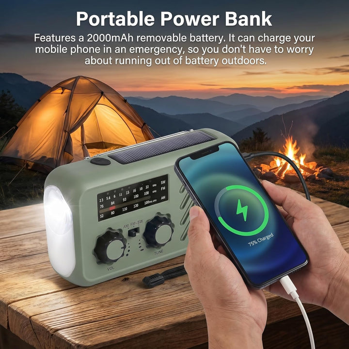 Notfall Radio, 3-Wege-Laden Emergency Radios,2000mAh Profi-Überlebensradio 3-Wege-Ladung (Solar/Hand