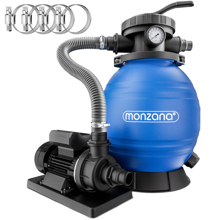 Monzana® Sandfilteranlage Pool Selbstansaugend 10.200L/h 400 Watt 2in1 Adapter Ø32mm - 38mm 7Wege Ve