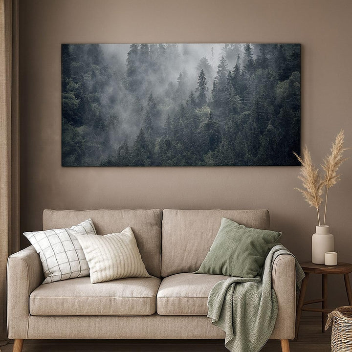 Panorama Bilder auf Leinwand 100x40cm Leinwandbild mit Rahmen Wald Baum Natur Gross Wanddeko Bild Sc
