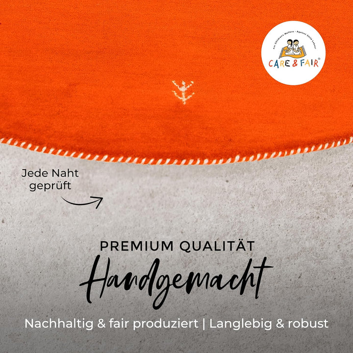 carpetfine Wollteppich Gabbeh Uni Rund Orange Ø 80 | Moderner Teppich für Wohn- und Schlafzimmer Ø 8