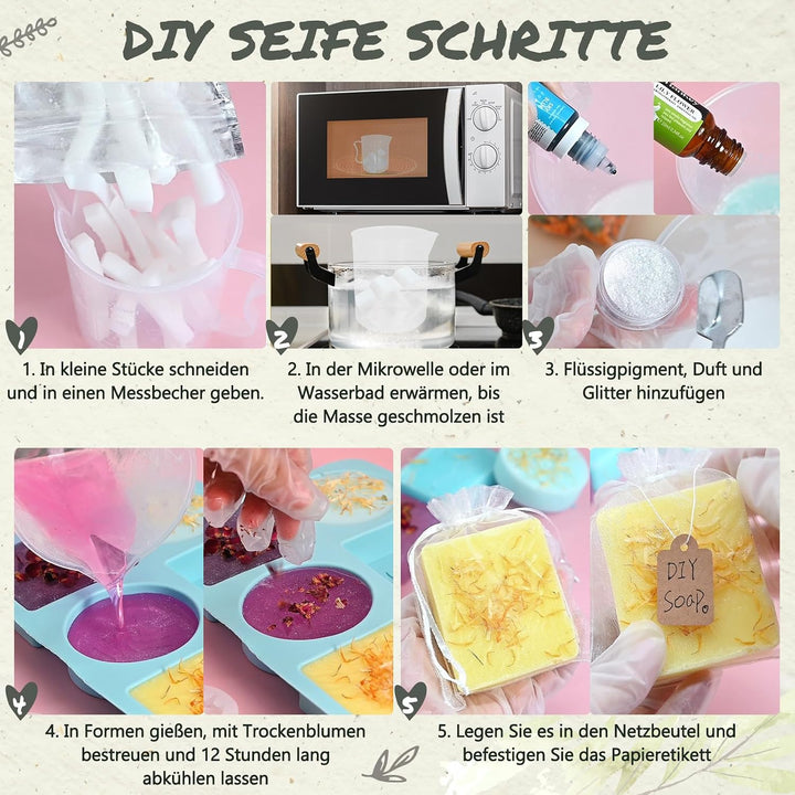 Vezerd Seife Selber Machen, Kreative Bastelset Erwachsene DIY Set | Seifenherstellung mit Seifenform