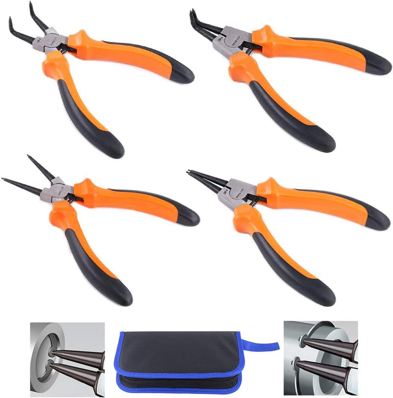 Glarks 4Pcs 7-Inch Snap Ring Pliers Set Heavy Duty Internal/External Circlip Pliers Kit with Straigh