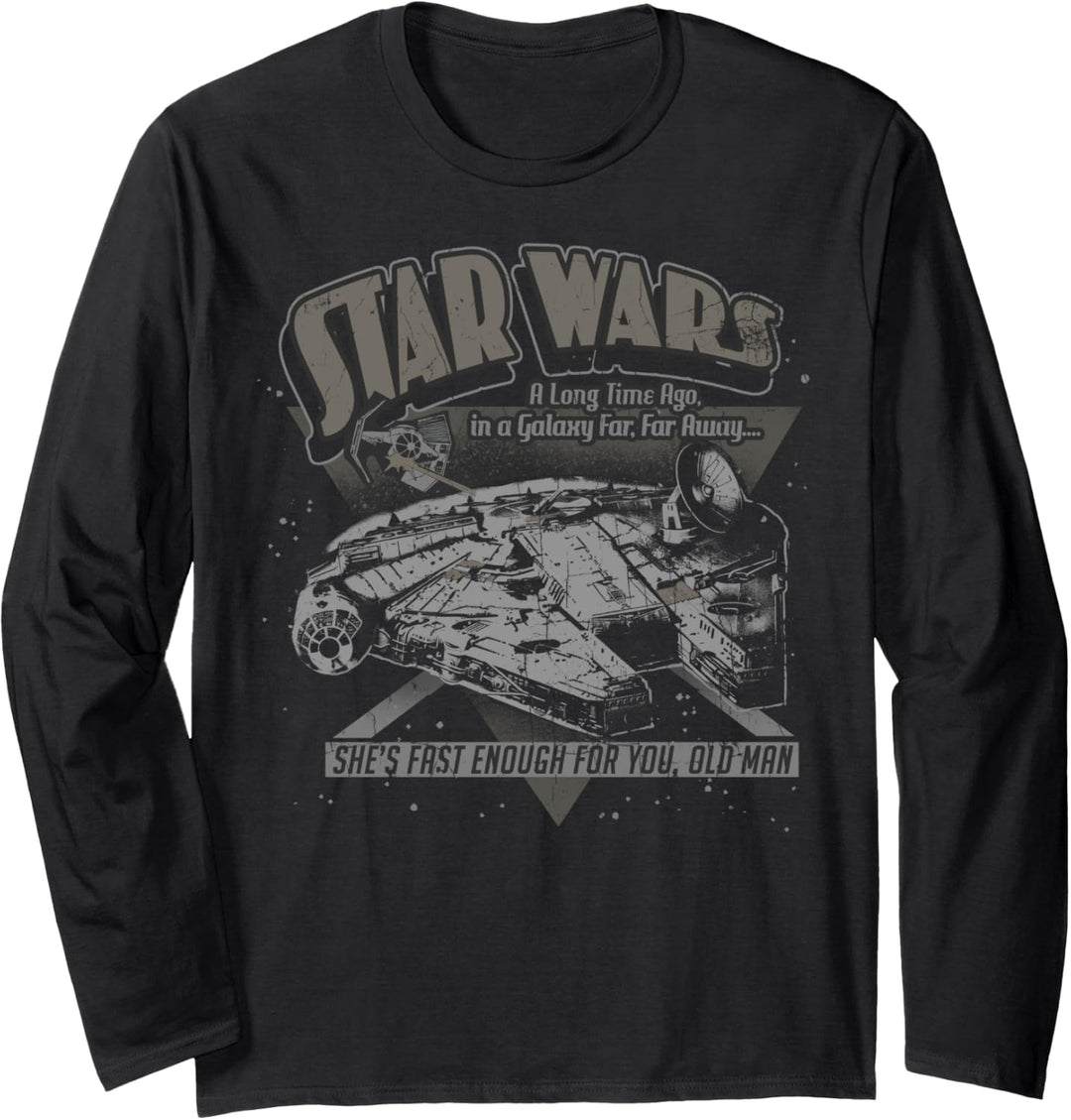 Star Wars Millennium Falcon In A Galaxy Far Away Faded Text Langarmshirt