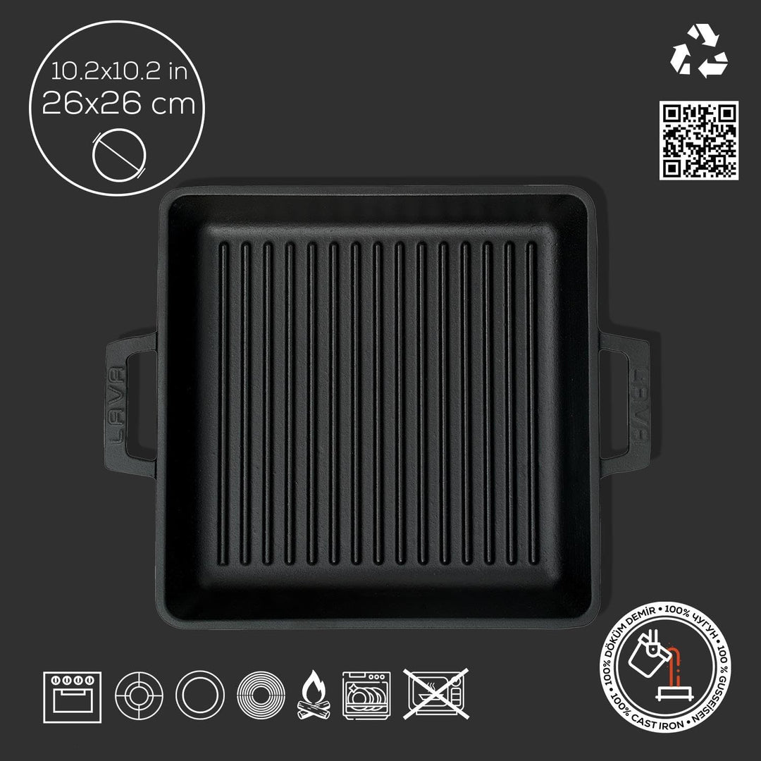 TAFELGRILLPAN M/2 GREPEN 260X260 MM LVECOGT2626T2 MATT BLACK