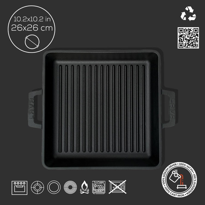 TAFELGRILLPAN M/2 GREPEN 260X260 MM LVECOGT2626T2 MATT BLACK